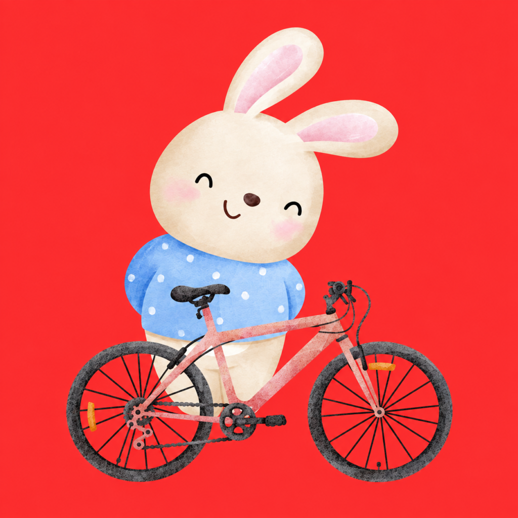 Pip Binkyhop standing beside his bicycle
